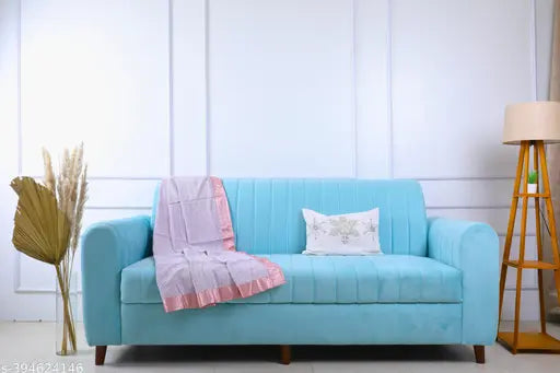 Premium satin border throw, 100% Egyptian cotton, 2-seater sofa home decor (50x60 Inch) - soft and luxurious fur-like texture