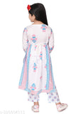 Kids' White Rayon Salwar Suit Set with Printed Designs, trendy Indian ethnic wear for 4-5, 5-6, 7-8, 8-9, 9-10 years, made in India