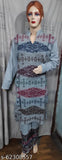 Multicolor woolen women's straight-print kurta with palazzo, free size, 44" bust. Indian handcrafted traditional wear on mannequin