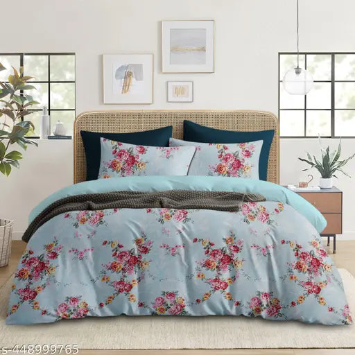 Unique 180 TC cotton double king printed flat bedsheet - high-quality microfiber, elastic fitted design, ideal for any double bed, floral pattern, 2 pillow covers included