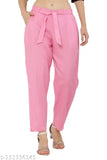 Baby pink rayon trousers, regular fit for women by Priya Point, elastic waistband with 2 pockets, ankle length, size 28-38 (waist: 28-38in, length: 35in)