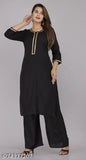 Rayon straight kurta with palazzo set in solid color, three-quarter sleeves, Indian fashion for women
