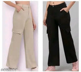 Cotton blend cargo pant for women, solid net oversized jogger trouser with elastic bottom in light grey color and plus size options
