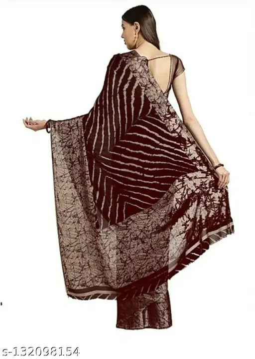 Striped chiffon saree, semi-stitched blouse, free size, Indian origin