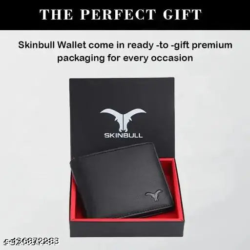 Black top-grain leather men's wallet with RFID blocking, features 2 cash compartments, 6 card slots, 2 hidden pockets. Ideal for gifting on various occasions