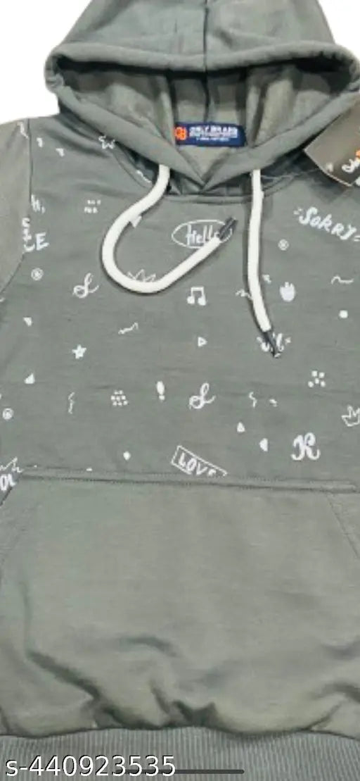 MBK Kids Grey Wool Winter Sweatshirt, printed net design, perfect for everyday wear