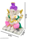 Multicolor marble Ganesh idol, intricately crafted by Indian artisans for spiritual puja decoration (Size: 14x9x6 cm)