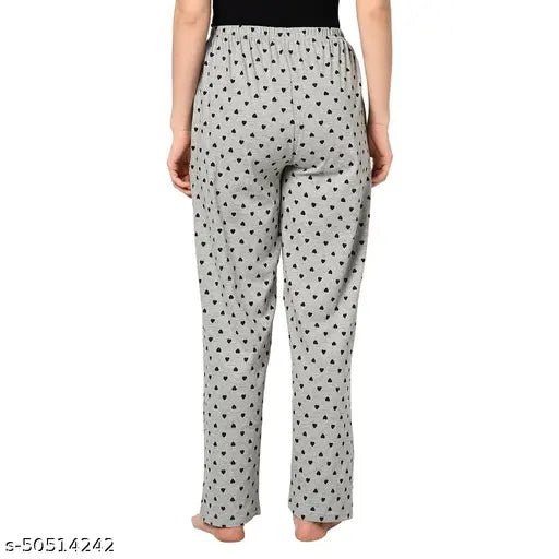 Grey cotton maxi lounge sleep pyjama pants with flower print for women's relaxation, India origin
