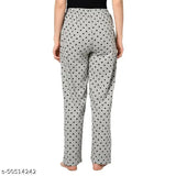 Grey cotton maxi lounge sleep pyjama pants with flower print for women's relaxation, India origin