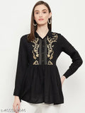 Rayon embroidered women's shirt, three-quarter sleeves, chic style top from India