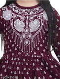 Maroon cotton blend three quarter sleeves party wear top & bottom set for kids