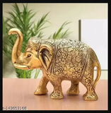 Gold brass elephant showpiece, intricately carved, 13cm x 9cm x 5cm, perfect home decor