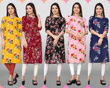 Women's multicolour crepe straight kurti set, poly crepe, three-quarter sleeves, printed combo, sizes M-XXXXL, Indian fashion
