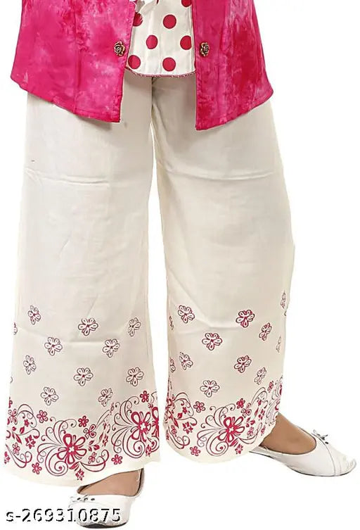 Traditional rayon kurti top and plazoo pants, solid pattern Indian outfit for kids (ages 0-10 years)