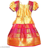 Cotton silk Ponni Pattu Lehenga Choli with waist belt for kids, floral design and short sleeves, Indian traditional wear