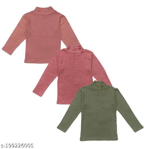 Cotton kids unisex high neck sweatshirt combo pack of 3 - Solid color long sleeves, various sizes for ages 2-14 years, made in India