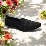 Black canvas ballerina bellies by ZARA-2 for women - Stylish flat pansu sandal belly wear, best in Indian market