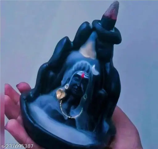 Handcrafted Black Resin Adi Shankara Backflow Incense Holder with 30 Scented Cones, features Lord Adiyogi Mahadev design