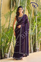 Trendy silk Georgette saree with embroidered blouse, free size, ideal for festivals & weddings. Indian origin." (123 characters)