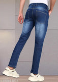 Rusticblooms blue denim jeans - stylish, comfortable, premium stretch fit, rich indigo wash, dyed/washed, on model (size 30)