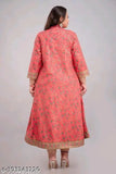 Rayon printed Anarkali kurti with three-quarter sleeves for women, Indian fashion on mannequin