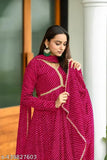 Stylish Georgette net gown with dupatta, long-sleeved, dyed/washed print, Indian origin, women's formal wear