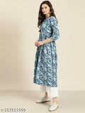 Rayon printed kurti and palazzo set, three-quarter sleeves daily wear for women. Indian rayon kurti with matching palazzos on mannequin. Pack of 2 sizes (XS, S, M, L, XL, XXL)