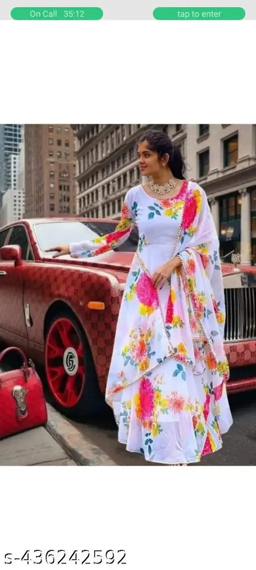 Denim printed net Myra Ravishing women's gown with long sleeves, S-XXXL sizes available, Indian origin