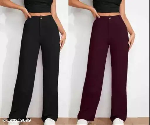 Women's partywear trousers, black and maroon, cotton material