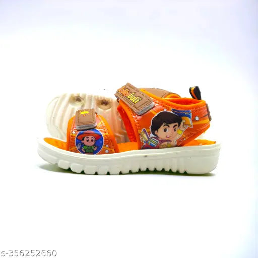 Adventure awaits kids sandals, patent leather with EVA sole, vibrant Chhota Bahubali design on display stand, ideal for boys aged 12 months to 10 years