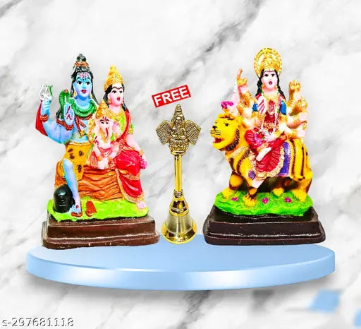 Marble Shankar Pooja Idol Set, 3 piece home decor showpiece with 3 inch bell, premium quality from India