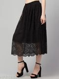 Solid lace mesh skirt, elegant and stylish lace skirt for women, available in sizes 26, 28, 30, 32. Made in India