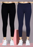 Cotton blend solid net stylish women's jeggings (2 PCS combo, black & navy) from India