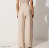 Beige cotton blend casual and formal trousers for women, Velcro closure, versatile for daily wear