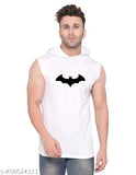 White polyester Fabstieve Bat printed men's sleeveless gym t-shirt, trendy self-design pattern on chest