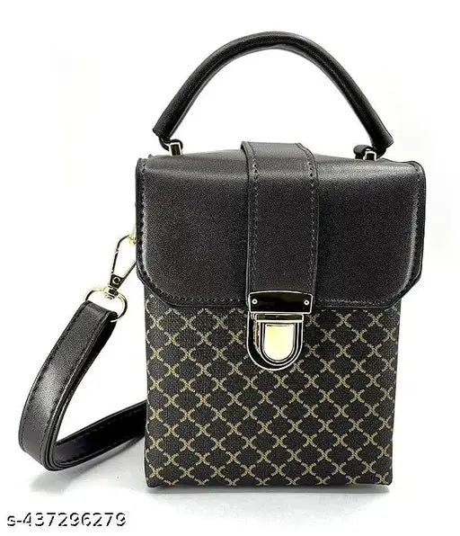 Stylish canvas & leather side sling purse with carry handle and detachable strap, ideal for women or girls, featuring 2 compartments in textured net design