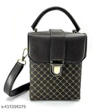 Stylish canvas & leather side sling purse with carry handle and detachable strap, ideal for women or girls, featuring 2 compartments in textured net design