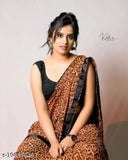 Multicolor leopard print georgette saree with separate banarasi silk blouse, animal print fashion for women