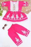 Pink rayon 5 Star kids naira set, embellished net designer ethnic wear for girls aged 1-2 years