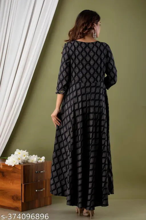 Rayon printed floral Anarkali Kurta for women and girls, lightweight and versatile for party, casual, or festive wear