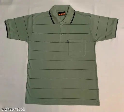 Striped cotton MTSPISTA short sleeve t-shirt, half sleeve with pocket, very good quality, size L (41in/17in), made in India