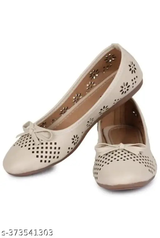 Synthetic leather creme-colored ballerinas for women, slip-on style - MAHI & LOOKS, Indian brand (sizes: IND-3 to IND-9)