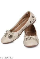 Synthetic leather creme-colored ballerinas for women, slip-on style - MAHI & LOOKS, Indian brand (sizes: IND-3 to IND-9)