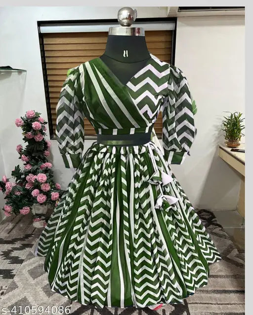 Striped Georgette kids lengha choli & dupatta set, organza floral design, perfect for celebrations