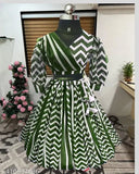 Striped Georgette kids lengha choli & dupatta set, organza floral design, perfect for celebrations