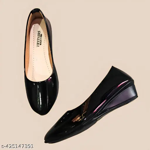 Handmade black patent leather women's wedge shoes, affordable all-day wear, ideal for office and stylish occasions