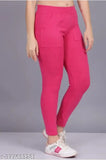 Pink solid lycra jegging for girls - stretchable, skinny fit, perfect for casual or dressy occasions. Made from cotton blend fabric, ankle length, and features a pocket