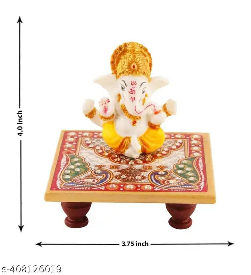 Marble Ganesh ji Idol with Chowki, multicolor, home decoration and Pooja room showpiece