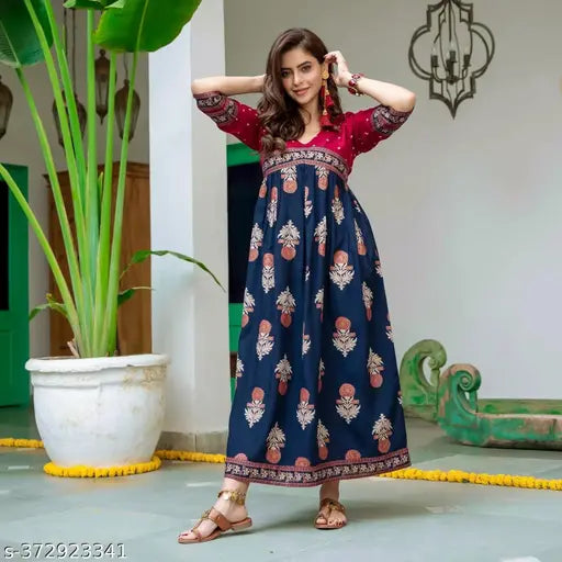 Polka print gold Rayon Anarkali kurti for women's ethnic party wear, trendy and comfortable