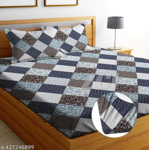 Soft glace cotton double bed sheet, checkered pattern, 160 thread count, ideal for summer. Indian origin